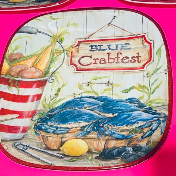 NEW… Set of Three Blue Crabfest Plates, Certified International ~ Kate McRostie - Picture 4 of 13